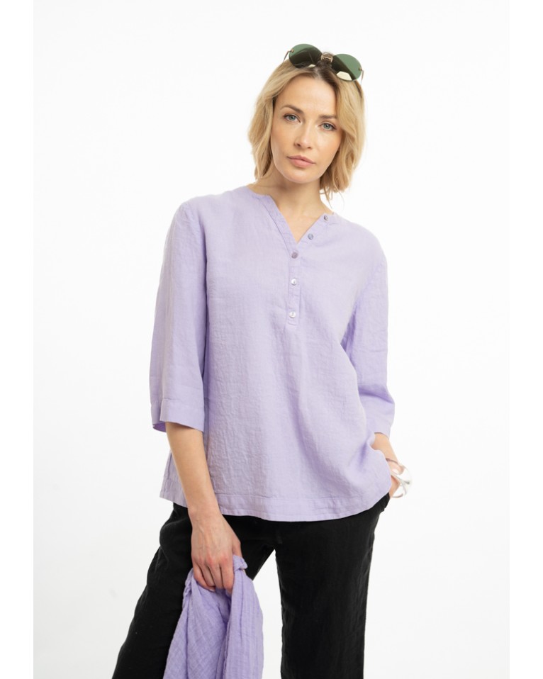 Linen blouse with stand-up collar (L)