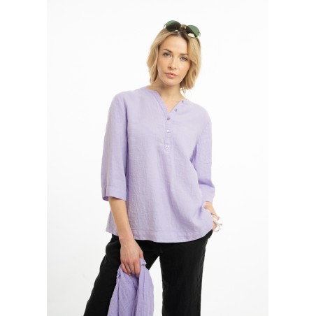 Linen blouse with stand-up collar (L)