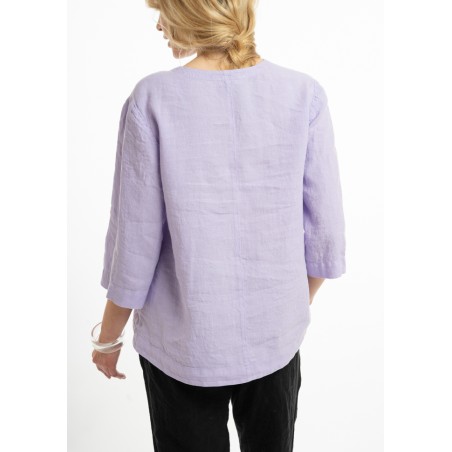 Linen blouse with stand-up collar (L)