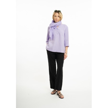 Linen blouse with stand-up collar (L)