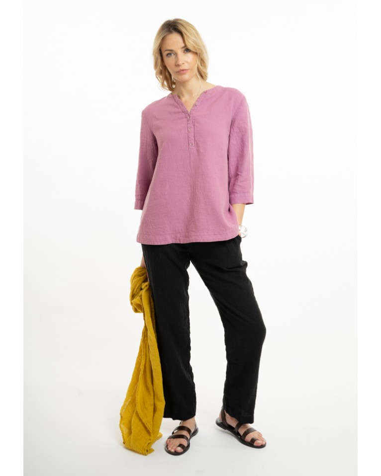 Linen blouse with stand-up collar (V)