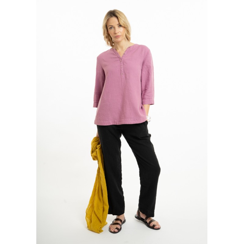 Linen blouse with stand-up collar (V)