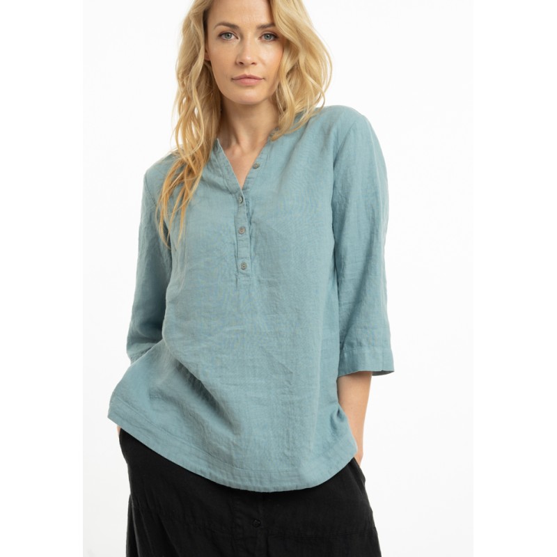 Linen blouse with stand-up collar (Z)