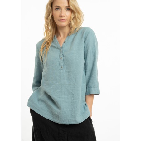 Linen blouse with stand-up collar (Z)
