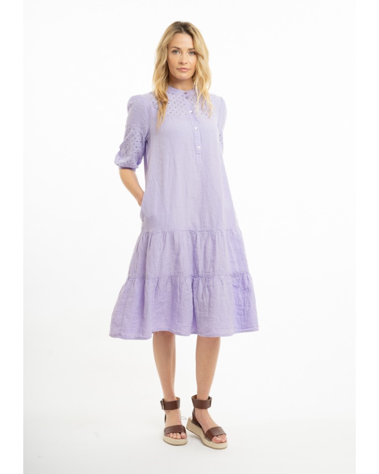 Linen dress with ornate sleeves and ruffles (L)