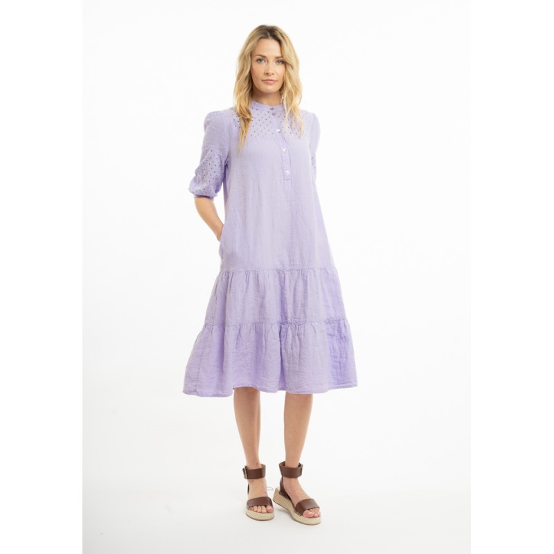 Lininė suknelė puošniomis rankovėmis ir volanais (L)