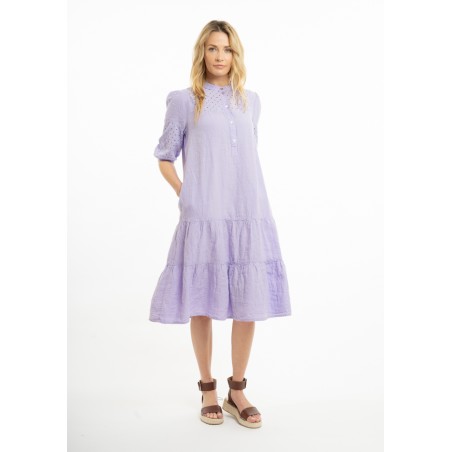 Lininė suknelė puošniomis rankovėmis ir volanais (L)