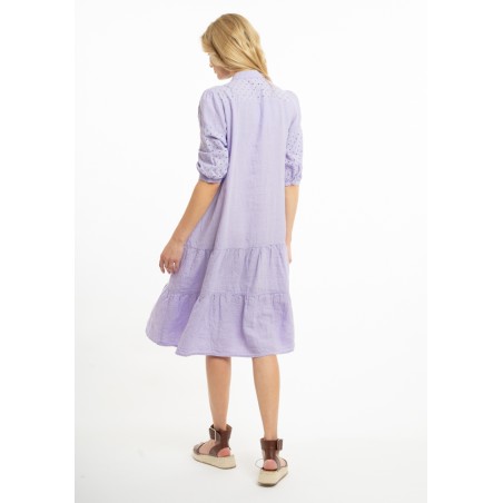 Lininė suknelė puošniomis rankovėmis ir volanais (L)