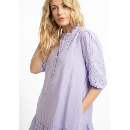 Lininė suknelė puošniomis rankovėmis ir volanais (L)