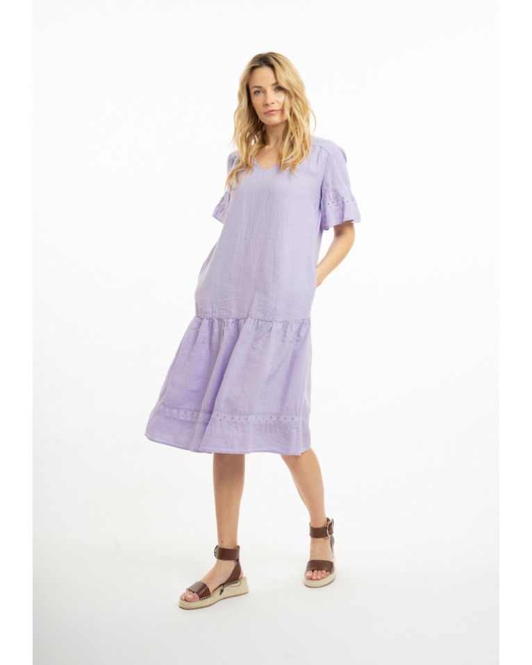 Lininė suknelė puošniomis rankovėmis ir volanais (L)