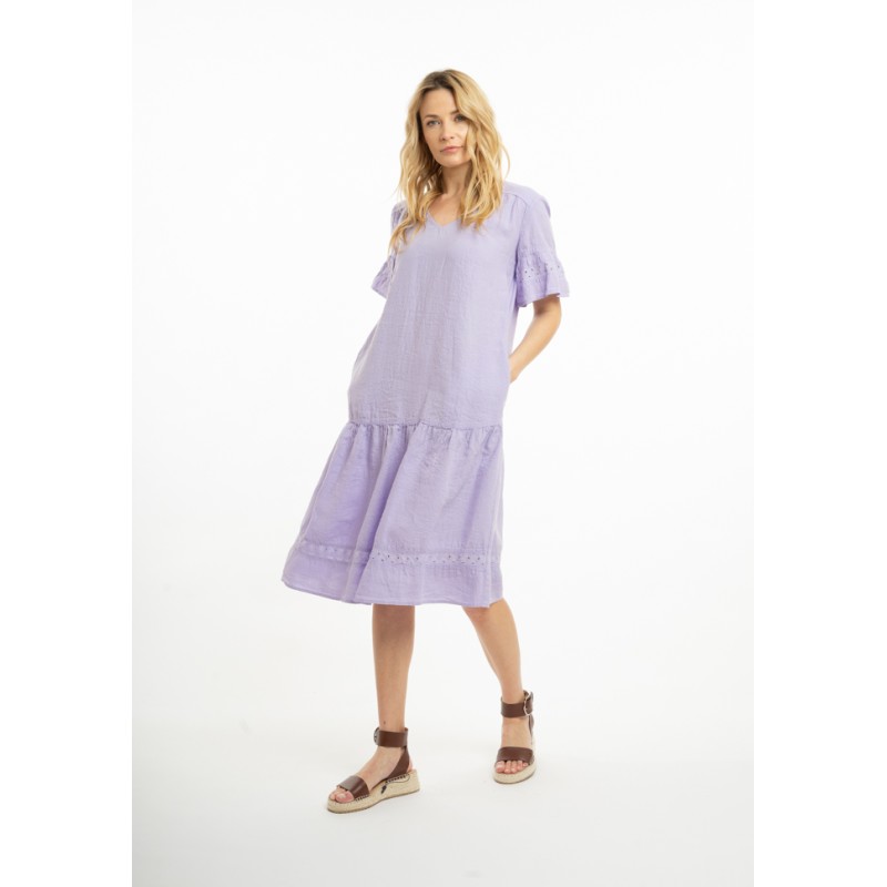 Linen dress with ornate sleeves and ruffles (L)