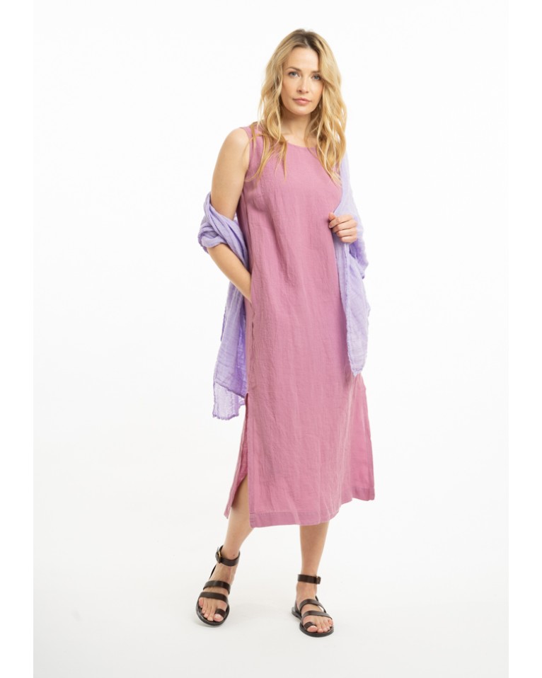 Long linen dress with deep slits on the sides (V)