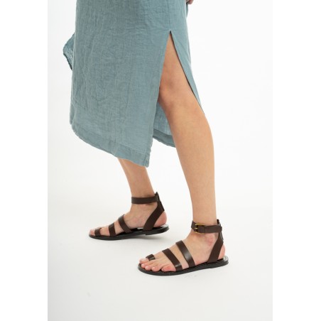 Ilga lininė suknelė su giliais skeltukais šonuose (Z)