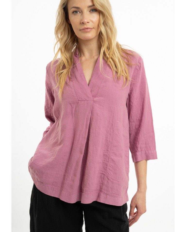 Linen blouse with stand-up collar (G)