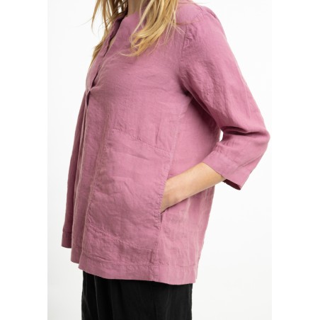 Linen blouse with stand-up collar (G)