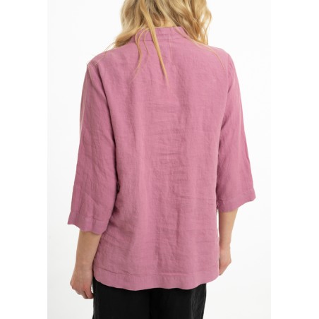Linen blouse with stand-up collar (G)
