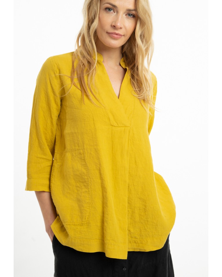 Linen blouse with stand-up collar (G)