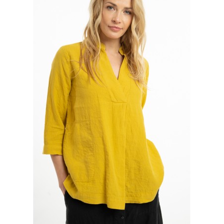 Linen blouse with stand-up collar (G)