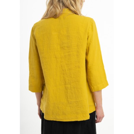 Linen blouse with stand-up collar (G)