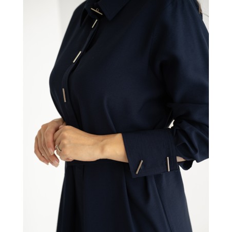 Elegant Blue Business Dress with Belt | Midi Dress