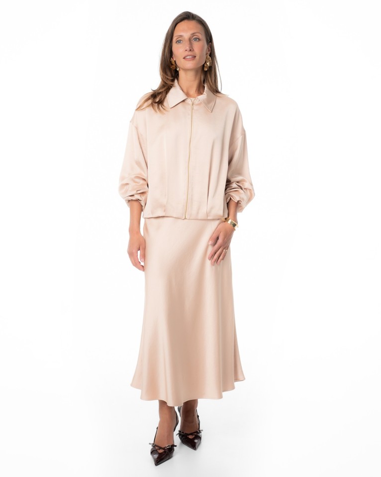 Cream Satin Bomber-Style Jacket