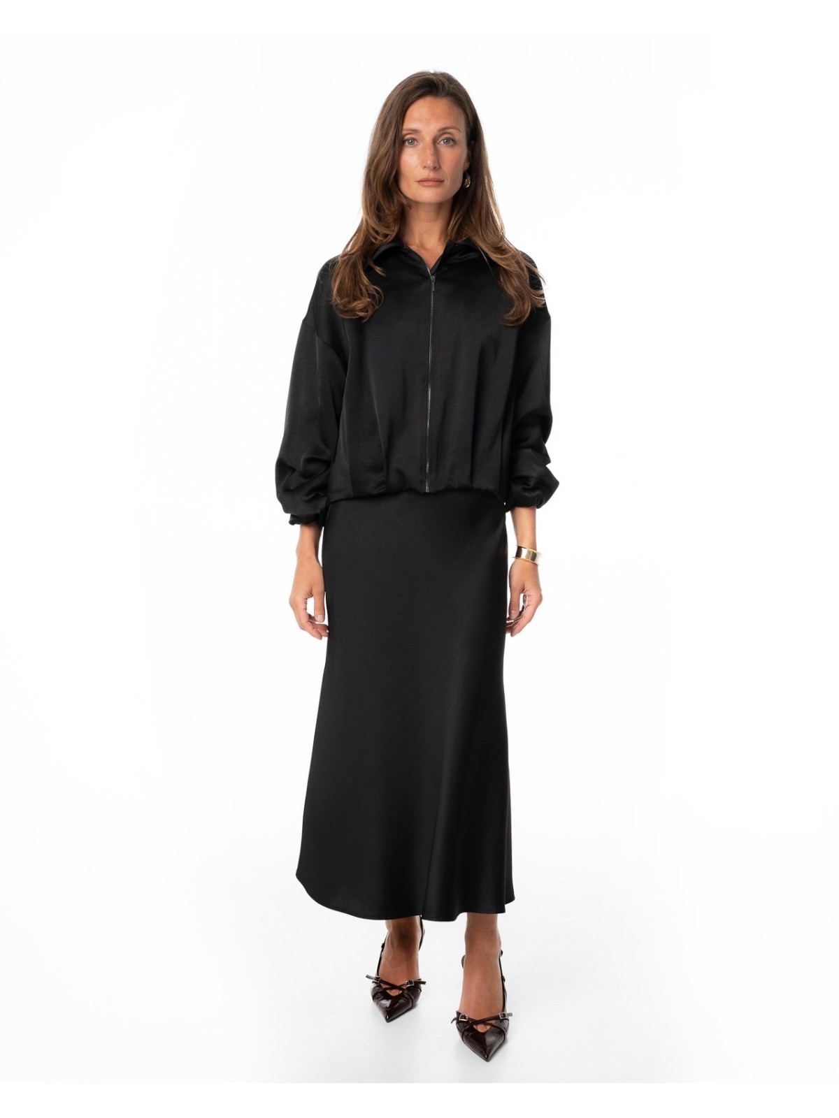Black Satin Bomber-Style Jacket