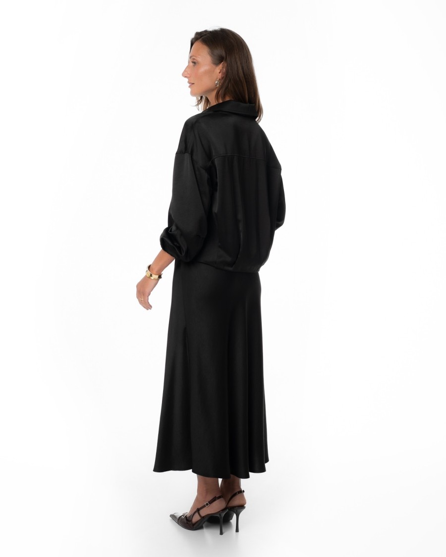 Black Satin Bomber-Style Jacket