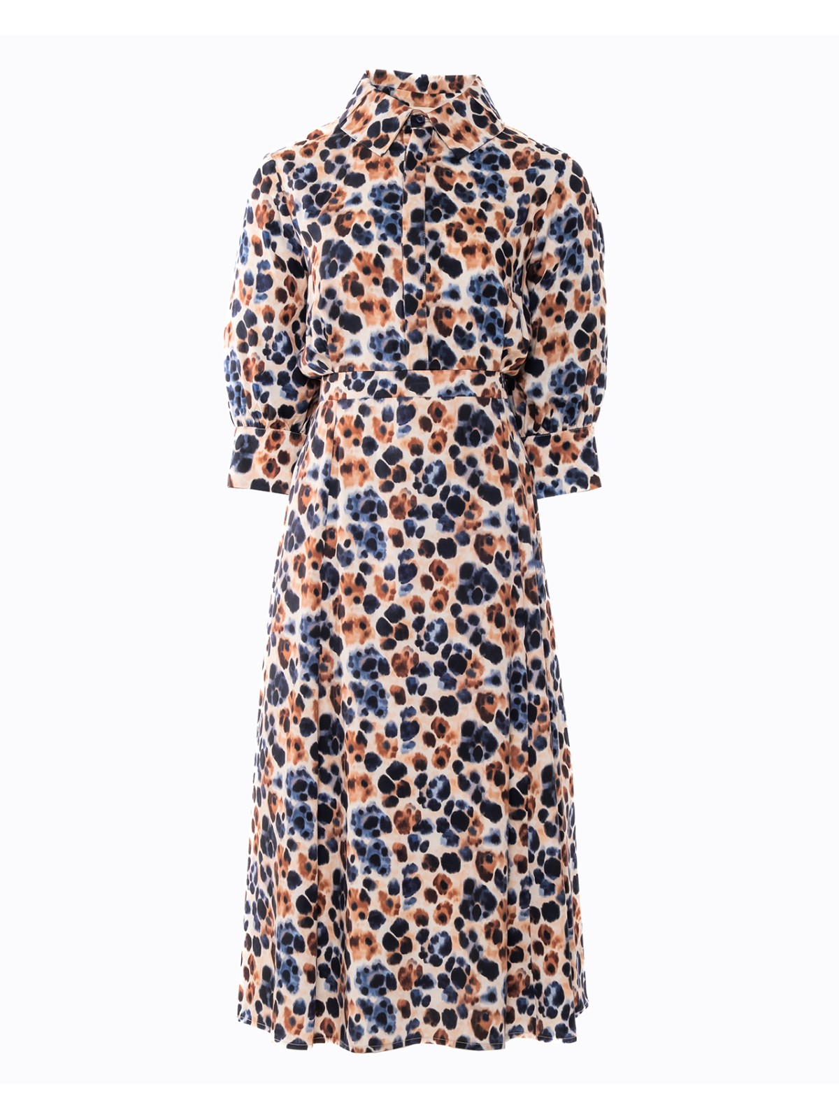 Printed Midi Dress with Shirt Collar