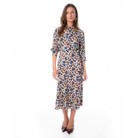 Printed Midi Dress with Shirt Collar