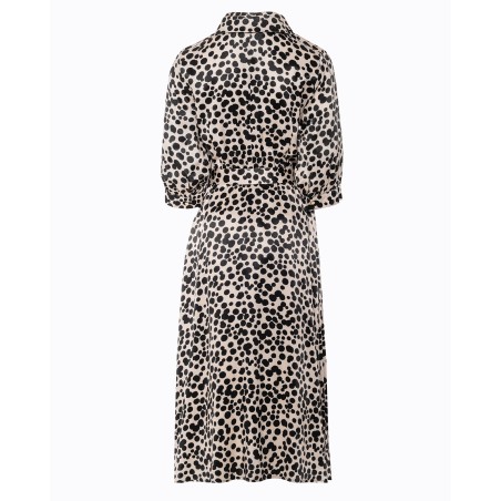 Beige Printed Midi Dress with Shirt Collar