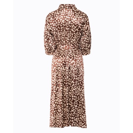 Brown Printed Midi Dress with Shirt Collar