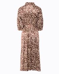 Brown Printed Midi Dress with Shirt Collar