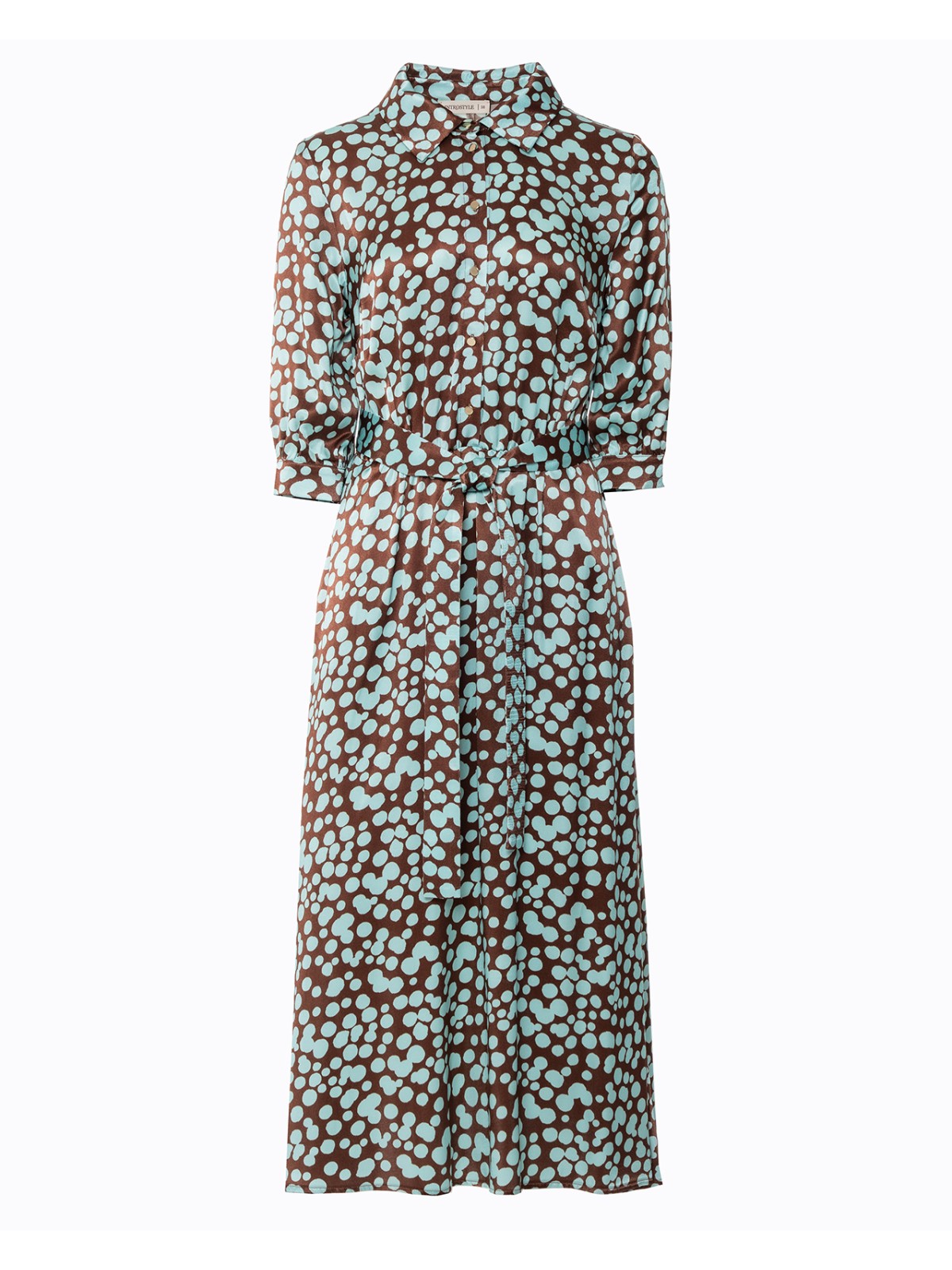 Brown Midi Dress with Turquoise Print