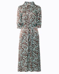 Brown Midi Dress with Turquoise Print