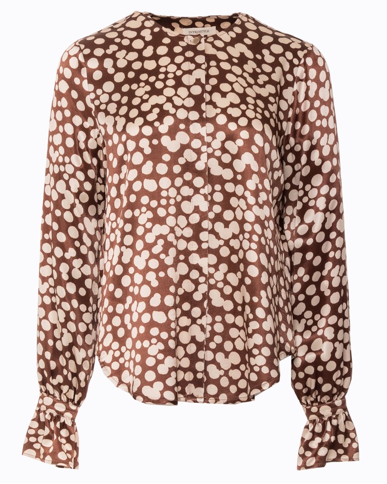 Brown Satin Blouse with Spot Print