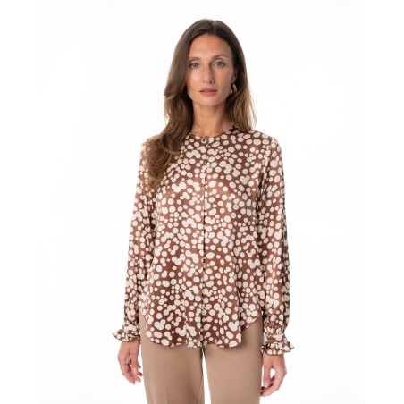 Brown Satin Blouse with Spot Print