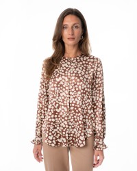 Brown Satin Blouse with Spot Print